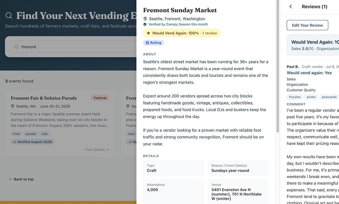 Canopy Season reviews gives users the inside scoop on an event. 