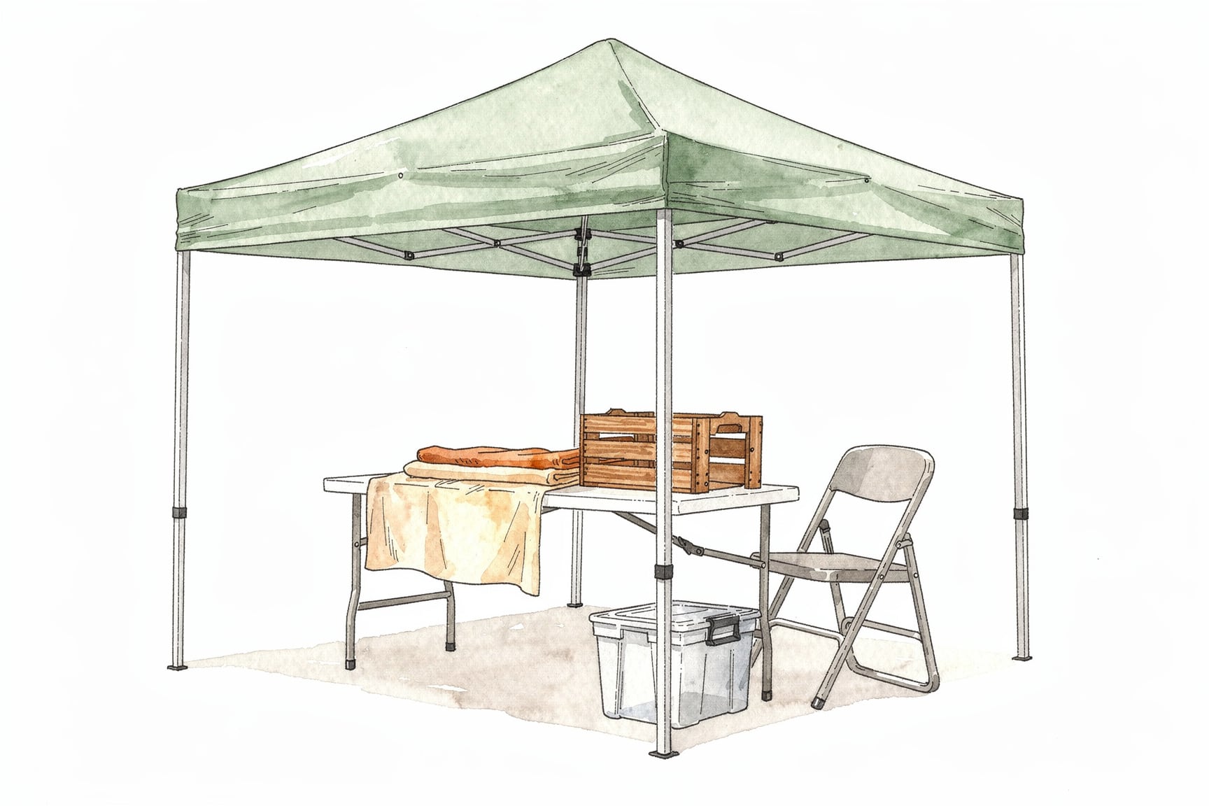 brightly colored hand-drawn market tent being set up at an event