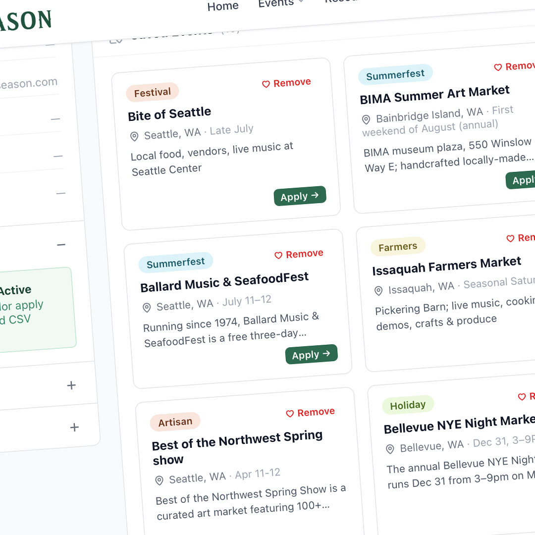 Save favorites and apply to your next event.